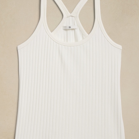 BANANA REPUBLIC Ribbed Scoop-Neck Silky Tank in Iced Vanilla Ivory, Size XL - Picture 3 of 5